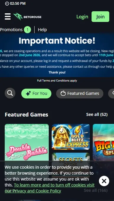 BetGrouse Casino — mobile